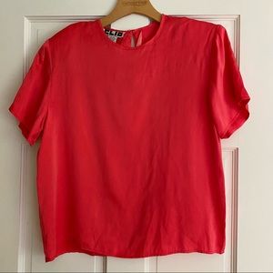 **3 for $20!!** CLIO Red-Pink Short Sleeve Silk Blouse Size 10 Vintage